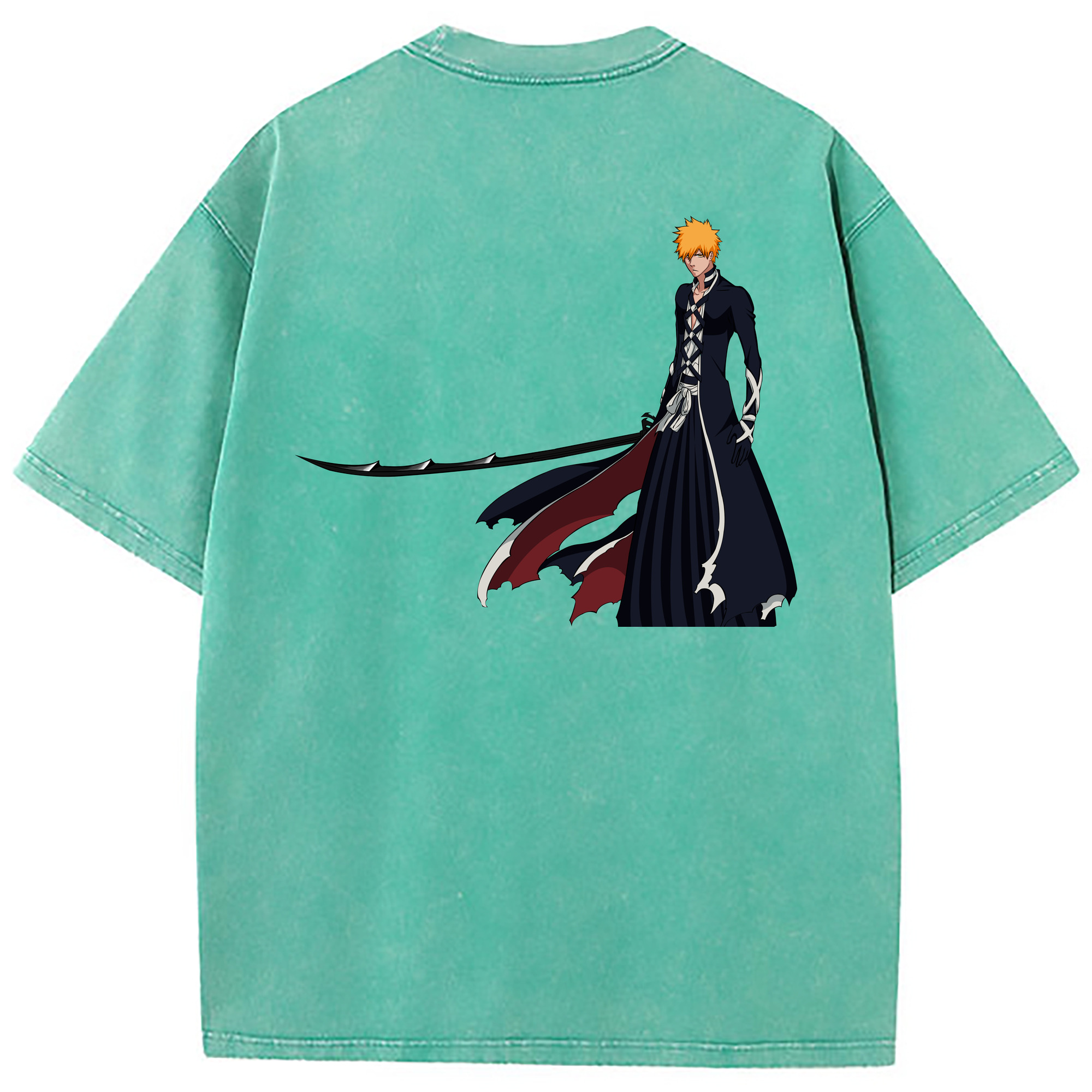 （画像用） ブリーチ 黒崎一護（くろさき いちご）BLEACH Kurosaki Ichigo 綿100% ヴィンテージ風 半袖Tシャツ（背面プリント）